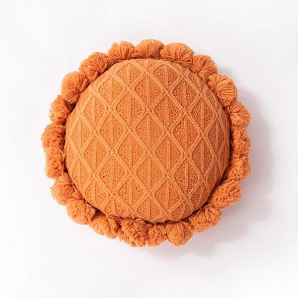 Round PuTuan Pillow Handmade Knitted Sunflower Cushion Plush Ball Style Detachable and Washable Living Room Sofa Window Pillow Cover