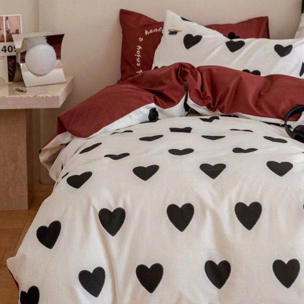 Love Bedding Four Piece Set of All Cotton Quilt Cover, Bed Sheet, Learning Bedding, Printed Twill Fashion