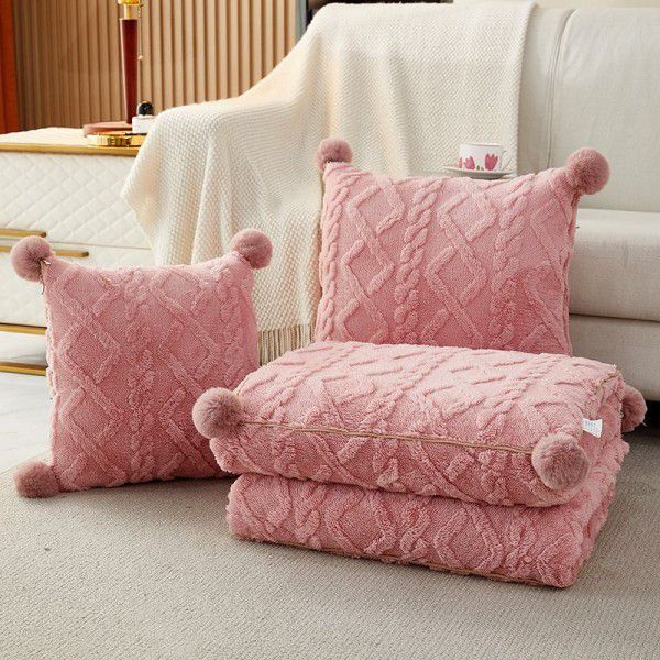 Car pillow, quilt, dual-use vehicle, new coral velvet folding car nap pillow, blanket, 2-in-1 car interior