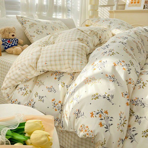 Spring Pastoral Fresh Pure Cotton Four Piece Set Cotton Cartoon Duvet Cover Bed Sheet Three Piece Bedding Set