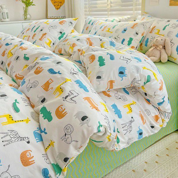 Spring Pastoral Fresh Pure Cotton Four Piece Set Cotton Cartoon Duvet Cover Bed Sheet Three Piece Bedding Set