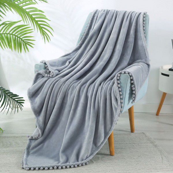 Solid color flannel ball blanket, plain color tassel blanket, office ball gift cover blanket