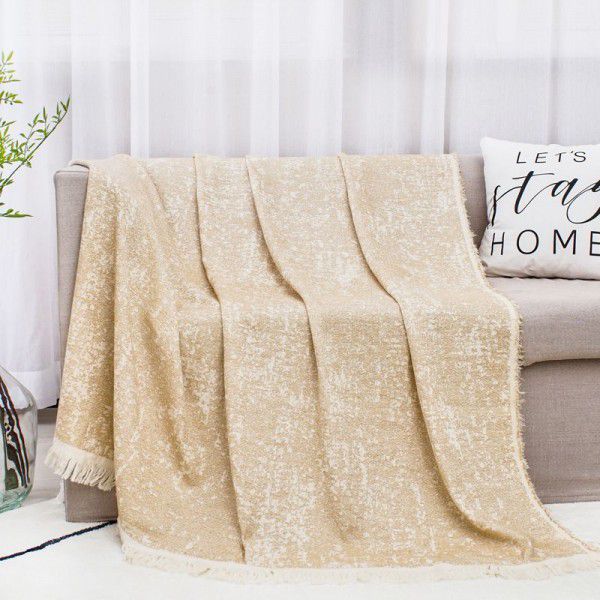 Cotton and linen living room sofa blanket, tassel blanket, wearable knee blanket, afternoon sleeping blanket, leisure decoration blanket, bed end blanket