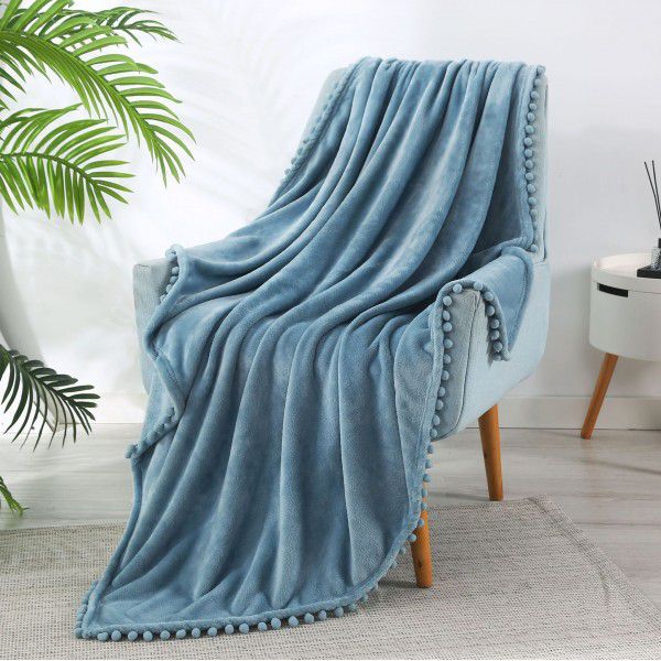 Solid color flannel ball blanket, plain color tassel blanket, office ball gift cover blanket