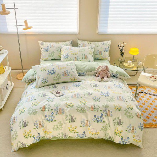 New pure cotton small fresh floral all cotton four piece set, three piece set, all-season universal pure cotton bed sheets and fitted sheets