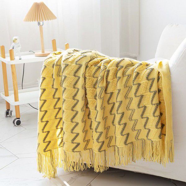 Dual color sofa blanket, cover blanket, bed end blanket, knitted blanket, air conditioning blanket, tassel nap blanket