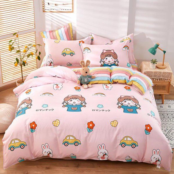 Cotton twill printed four piece set, cotton four piece set, pure cotton bed sheet style three four piece set