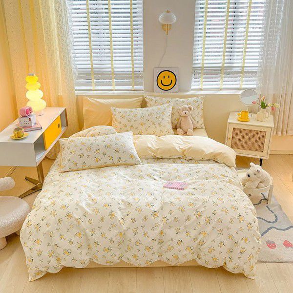 Little Fresh Four Seasons Cotton Small Fragmented Flowers Pure Cotton Four Piece Bed Set Bedding Products Quilt Set Bedsheet Three Piece Fitted Sheet Set