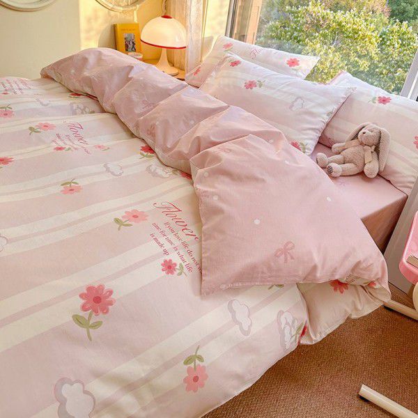 Spring and Summer New Cotton Four Piece Set Pure Cotton Bed Sheet Quilt Cover Small Fresh Bedding Supplies