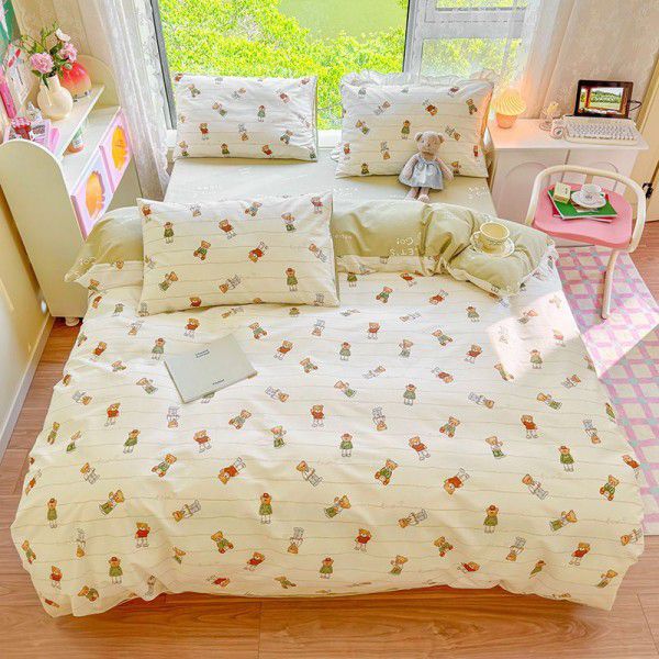 New pure cotton small fresh floral all cotton four piece set, three piece set, all-season universal pure cotton bed sheets and fitted sheets