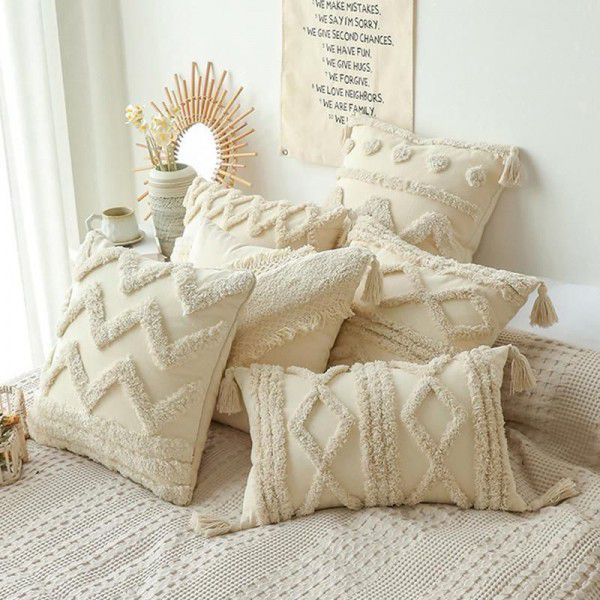 Bolster Bohemian Moroccan beige sofa cover with new bed cushion