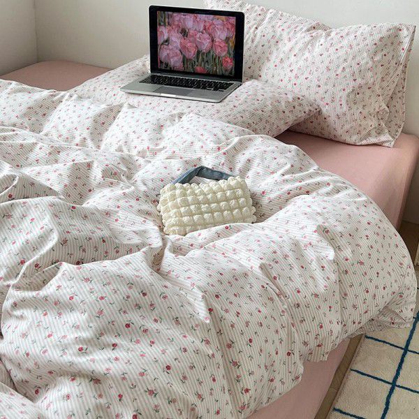 Spring and Summer New Cotton Four Piece Set Pure Cotton Bed Sheet Quilt Cover Small Fresh Bedding Supplies