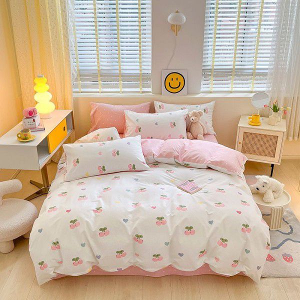 Little Fresh Four Seasons Cotton Small Fragmented Flowers Pure Cotton Four Piece Bed Set Bedding Products Quilt Set Bedsheet Three Piece Fitted Sheet Set