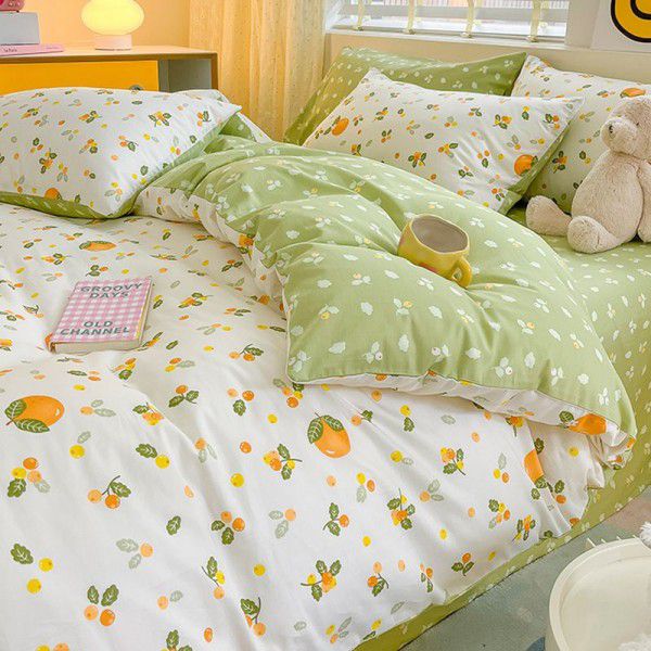 Little Fresh Four Seasons Cotton Small Fragmented Flowers Pure Cotton Four Piece Bed Set Bedding Products Quilt Set Bedsheet Three Piece Fitted Sheet Set