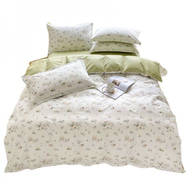 Four piece set of floral spring and autumn bedding, quilt cover, bed sheet, three piece set of fitted sheet