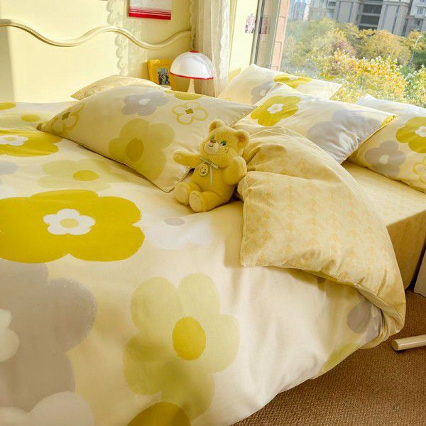 Spring and Summer New Cotton Four Piece Set Pure Cotton Bed Sheet Quilt Cover Small Fresh Bedding Supplies