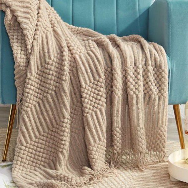 Solid color bubble wool blanket, air conditioning blanket, sofa blanket, bed end blanket, autumn and winter nap, office leg blanket