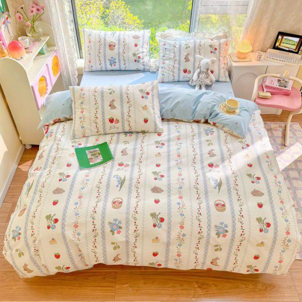 New pure cotton small fresh floral all cotton four piece set, three piece set, all-season universal pure cotton bed sheets and fitted sheets