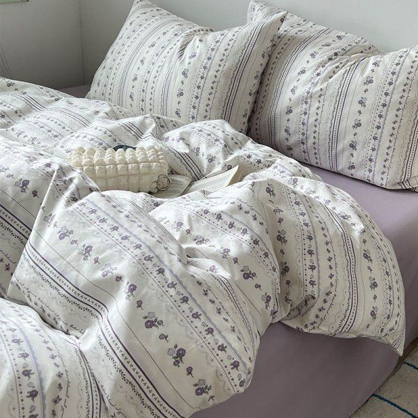 Spring and Summer New Cotton Four Piece Set Pure Cotton Bed Sheet Quilt Cover Small Fresh Bedding Supplies