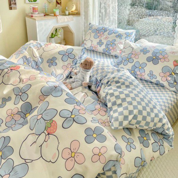 New pure cotton small fresh floral all cotton four piece set, three piece set, all-season universal pure cotton bed sheets and fitted sheets