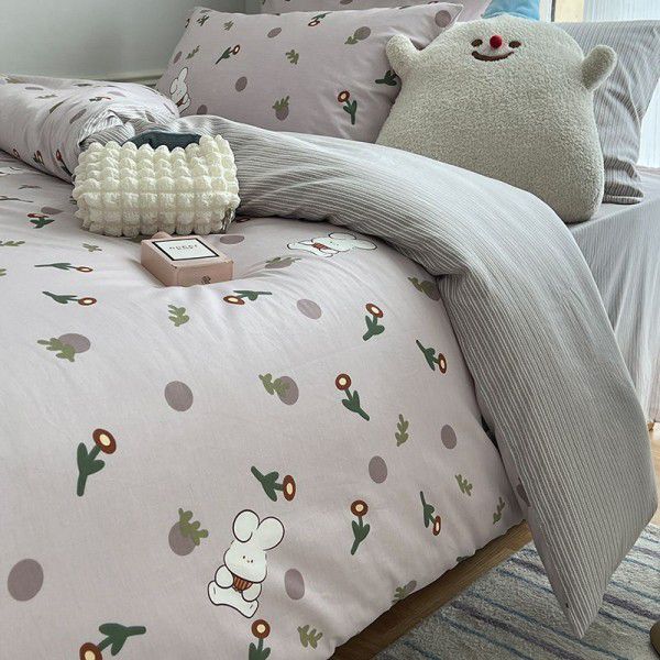 Spring and Summer New Cotton Four Piece Set Pure Cotton Bed Sheet Quilt Cover Small Fresh Bedding Supplies