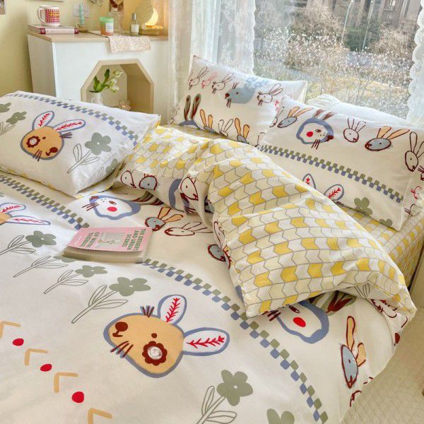 New pure cotton small fresh floral all cotton four piece set, three piece set, all-season universal pure cotton bed sheets and fitted sheets