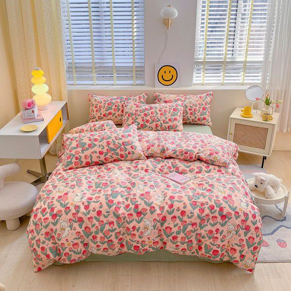 Little Fresh Four Seasons Cotton Small Fragmented Flowers Pure Cotton Four Piece Bed Set Bedding Products Quilt Set Bedsheet Three Piece Fitted Sheet Set