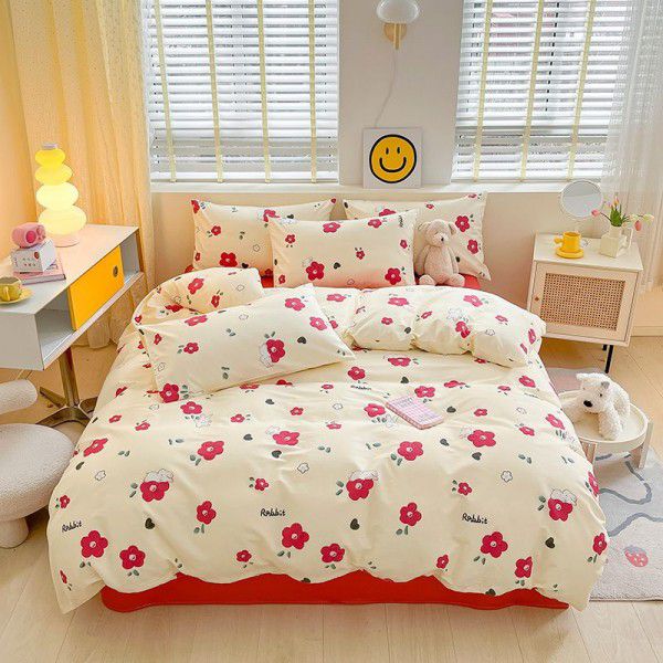 Little Fresh Four Seasons Cotton Small Fragmented Flowers Pure Cotton Four Piece Bed Set Bedding Products Quilt Set Bedsheet Three Piece Fitted Sheet Set