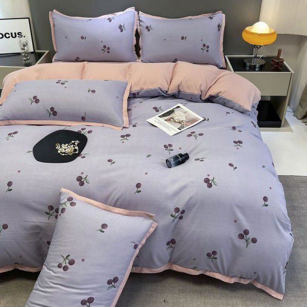 Four piece bed set with double layer yarn, washed cotton sheets, summer bedding wholesale