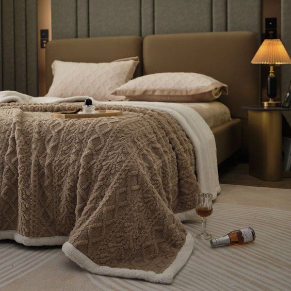 Plush blanket, high-quality carved plush blanket, three-dimensional flower, autumn and winter blanket, thickened blanket